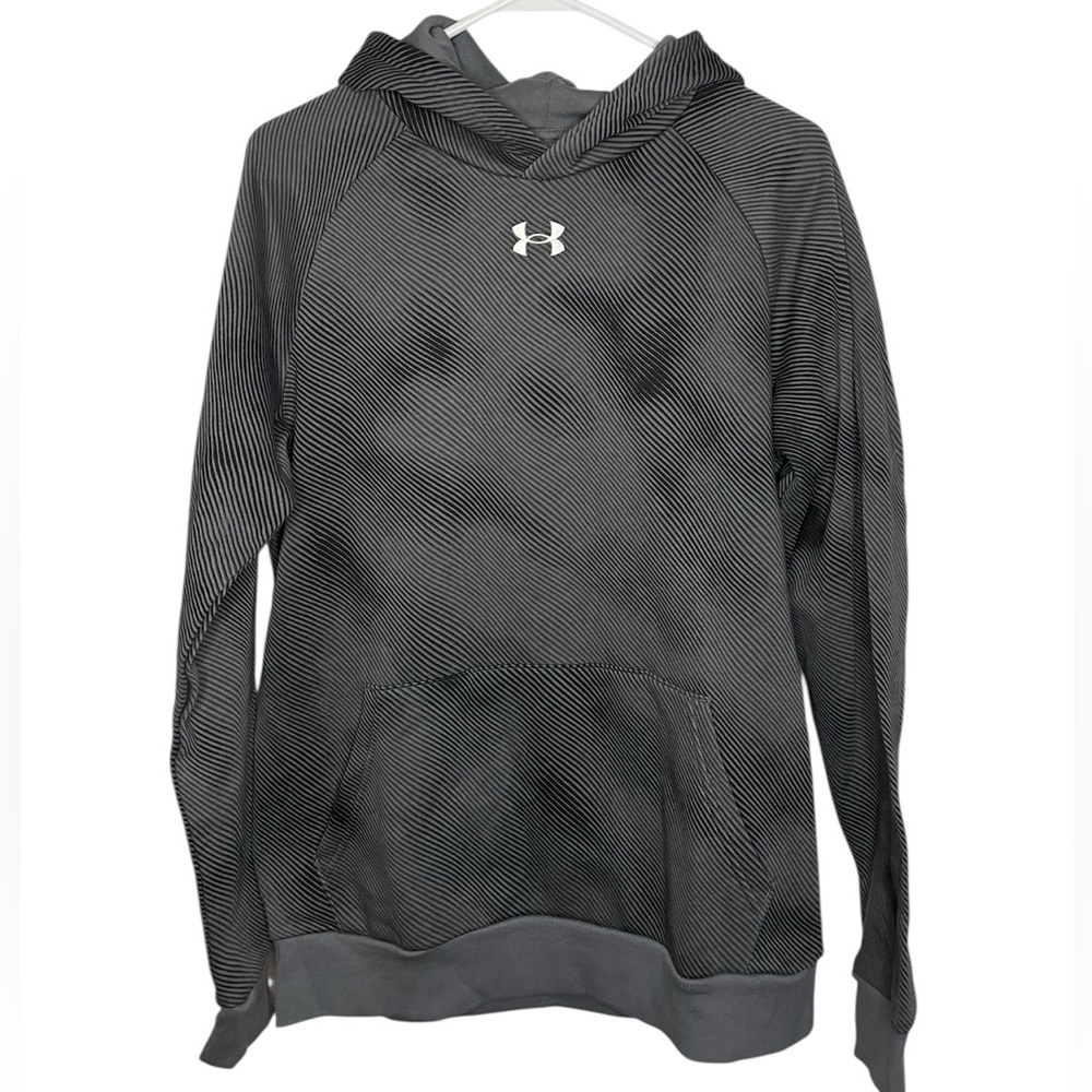 NWT Under Armour Loose Fit Gray & Black Striped Rival Hoodie-YXL